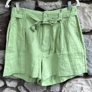 NEW Size 2 Madewell 100% Linen Green Waist Tie High Rise Relaxed Seedling Shorts